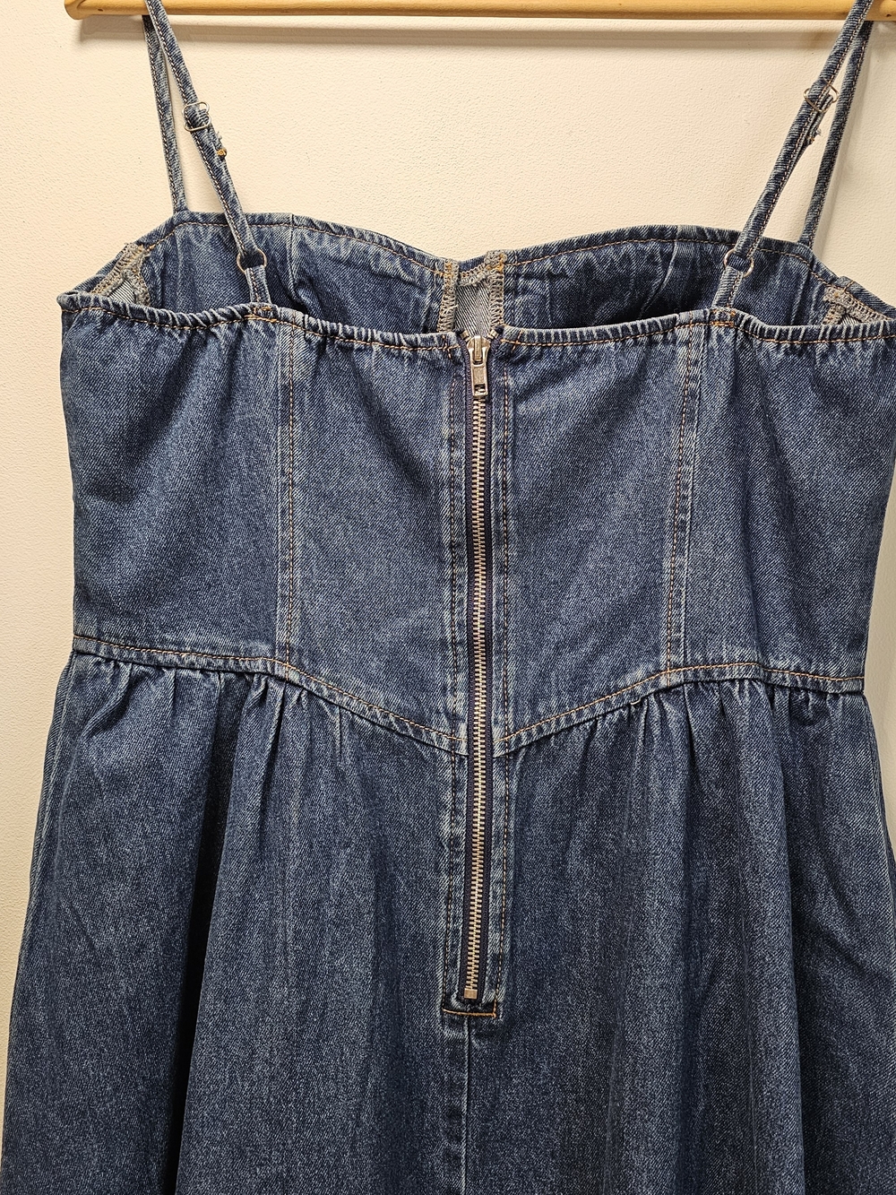 Commense Indigo Denim Midi Dress with Spaghetti Straps Western Flowy A Line - Picture 8 of 13